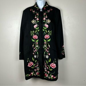 Vtg Victor Costa Floral Embroidered Coat Jacket Large Whimsigoth Trench Duster